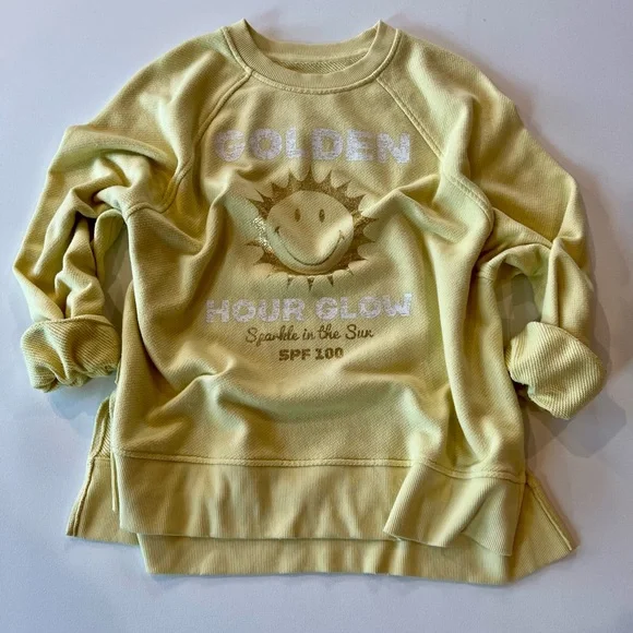 aerie Oversized Cotton Ribbed Sweater Sun Yellow Golden Glow Small - Picture 1 of 13